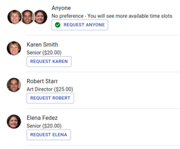 Online booking staff selection