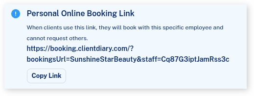 Staff specific online booking link